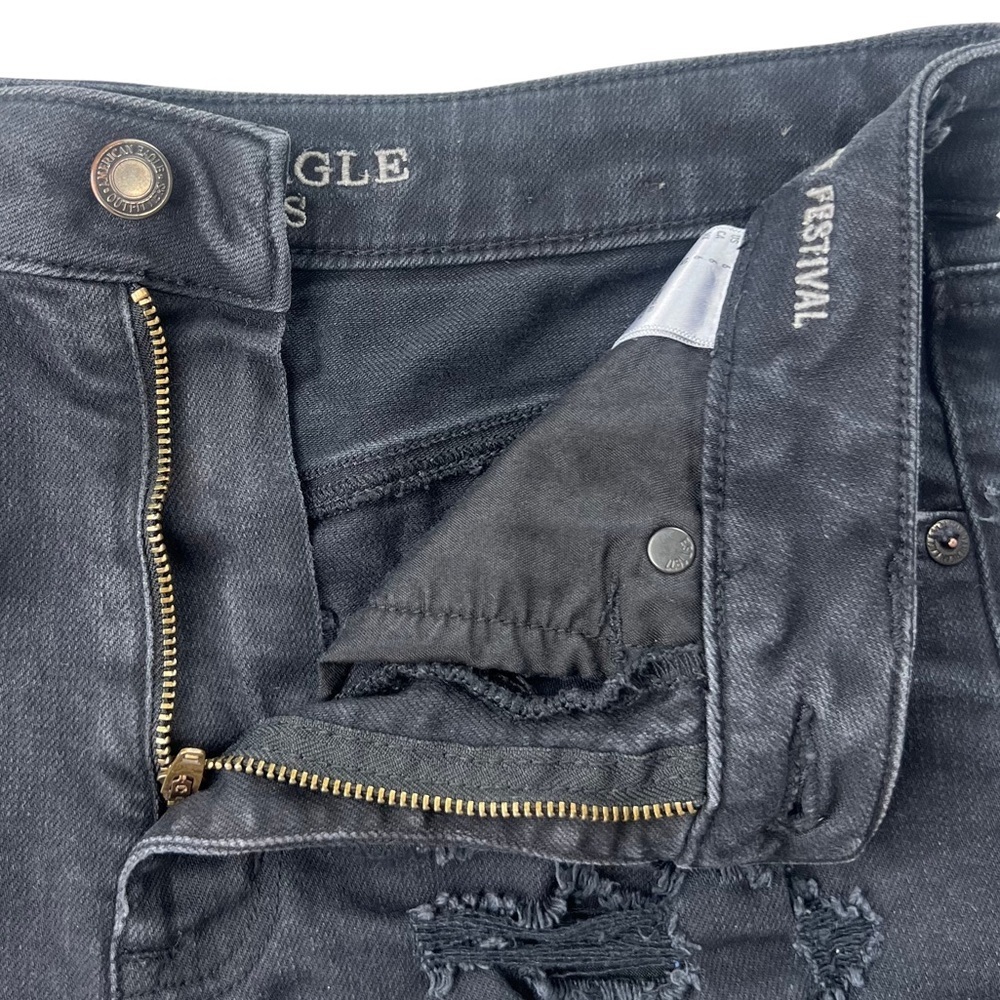 AEO Jean Shorts Distressed Vintage Hi Rise Festival Cut Off Black Denim 6 - Picture 9 of 12